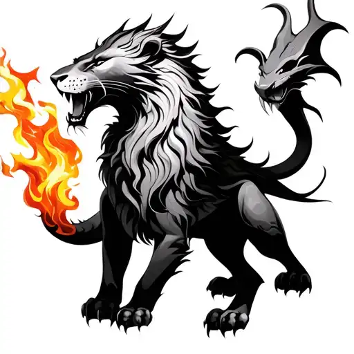 Lion And Fire Breathing Dragon
