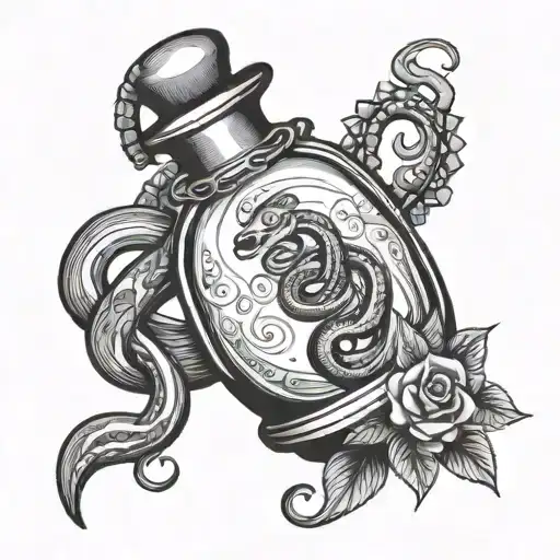 Feminine Rainbow Potion Bottle With A Snake Wrapped Around The Outside Of The Bottle