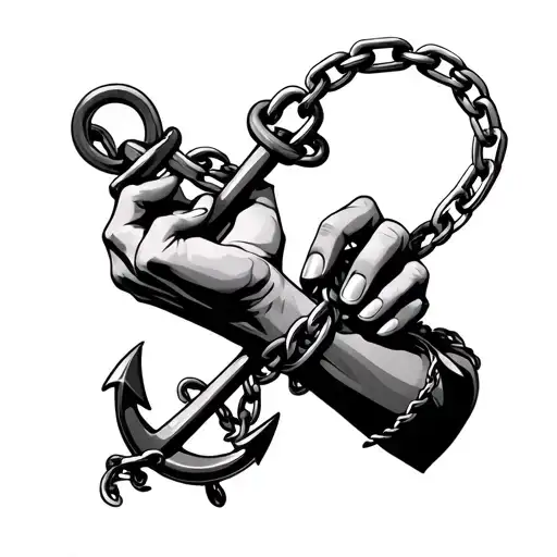 Hands Wrapped In Chain Holding A Anchor Connected
