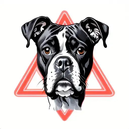 An Unside Triangle In Neon With A Boxer Dog Face In Water Colour