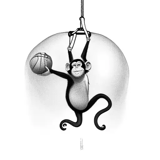 Monkey Swinging From Basketball Hoop