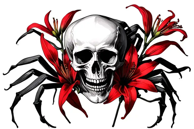 Skulls Intertwined With Red Spider Lilies