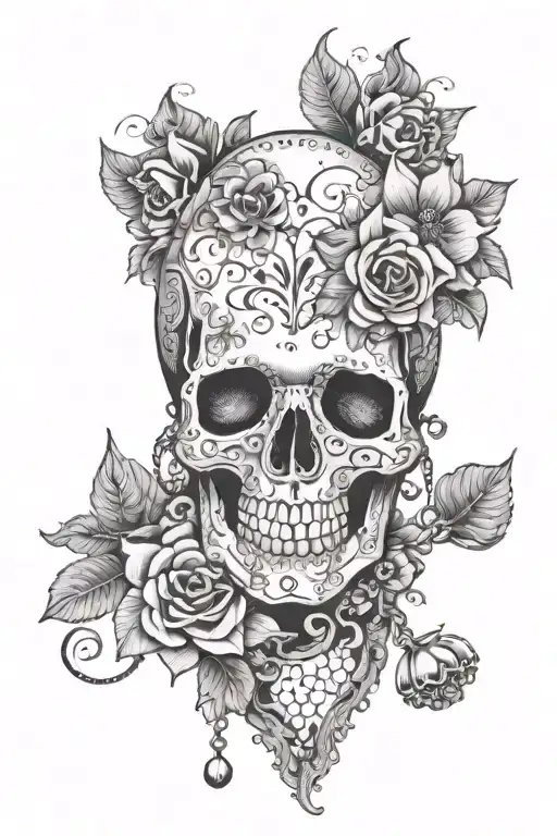 Lace Heart With Dangling Skull Jewels Dainty Flowers