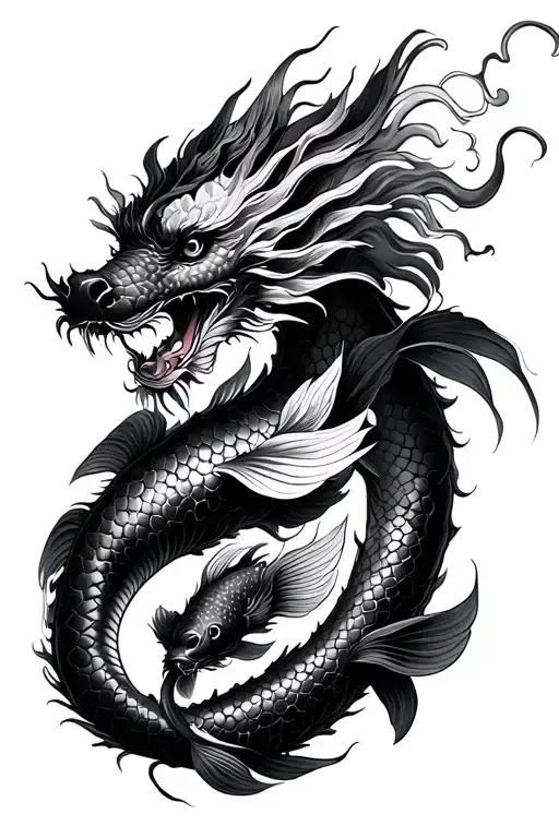 Chinese Dragon And Three Koi Fish