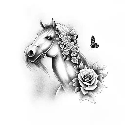Horse With Butterflies And Roses