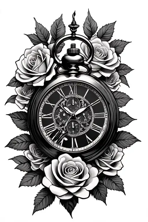Punk Pocket Watch Surrounded By Roses