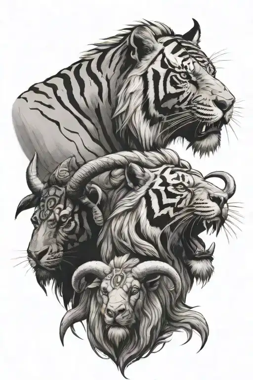 Tiger Ox And Goat Head