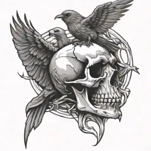 Skull Shooting Bird Rising