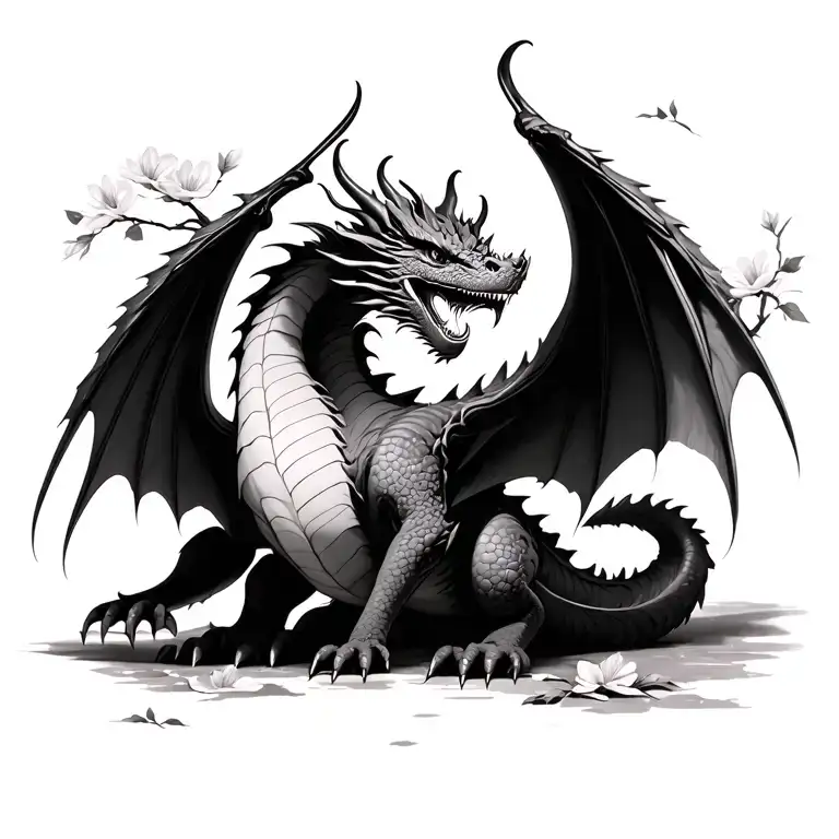 Dragon With Cherryblossoms As Wings Spread