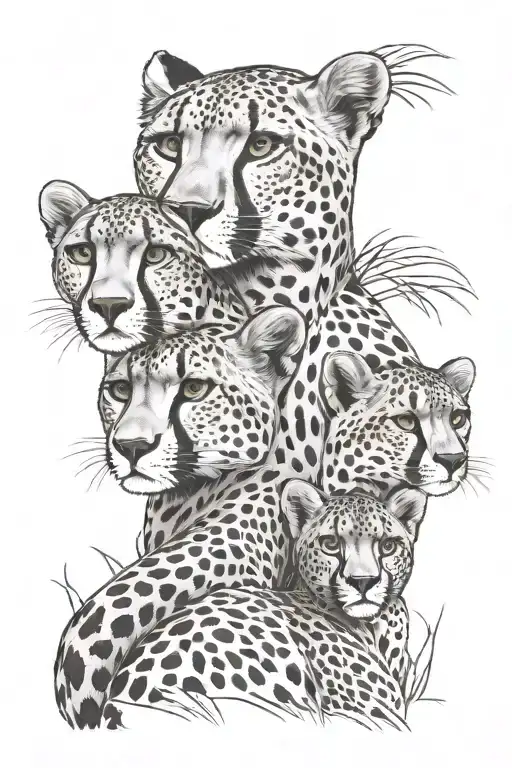 Cheetah Family Mom And Two Sons