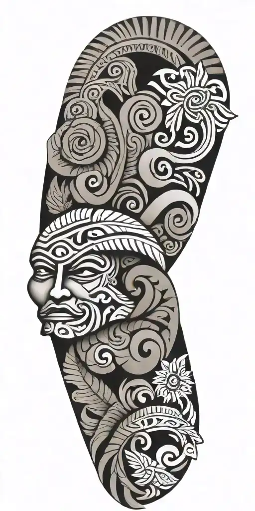 A Polynesian-inspired Tattoo Design Featuring Traditional Hawaiian Symbols Of Family