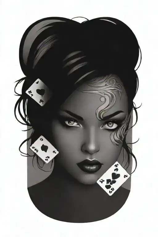 The Face Of A Pretty Young Woman With Poker Cards