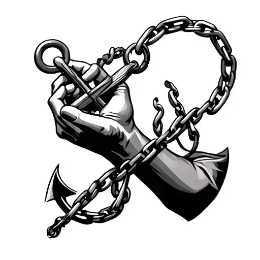 Hands Wrapped In Chain Holding A Anchor Connected Line