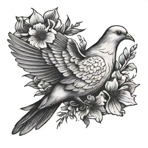 Dove And Flowers Writting Inside Representing