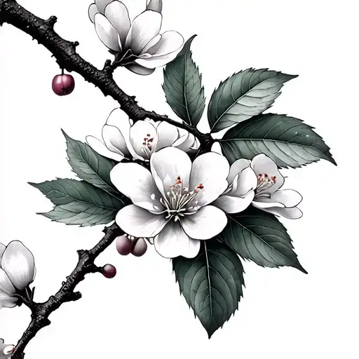 Cherry Blossom Branch With Pawrint Leaf