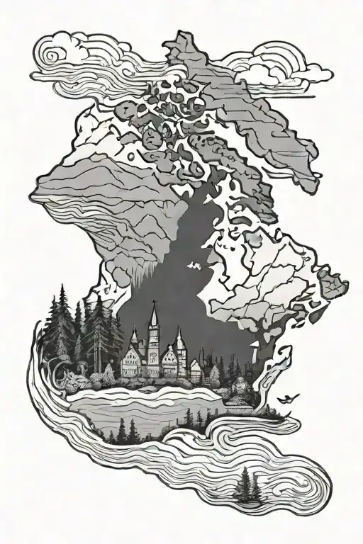 Scenery Tattoo In The Shape Of Country Of Canada