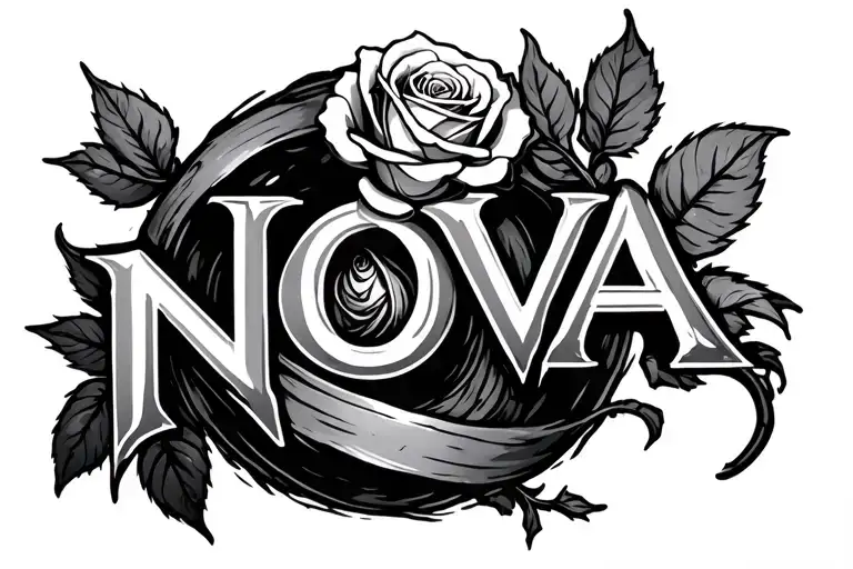 The Word Nova With A Rose Stem Wrapped Round And The Rose Coming Out The Top