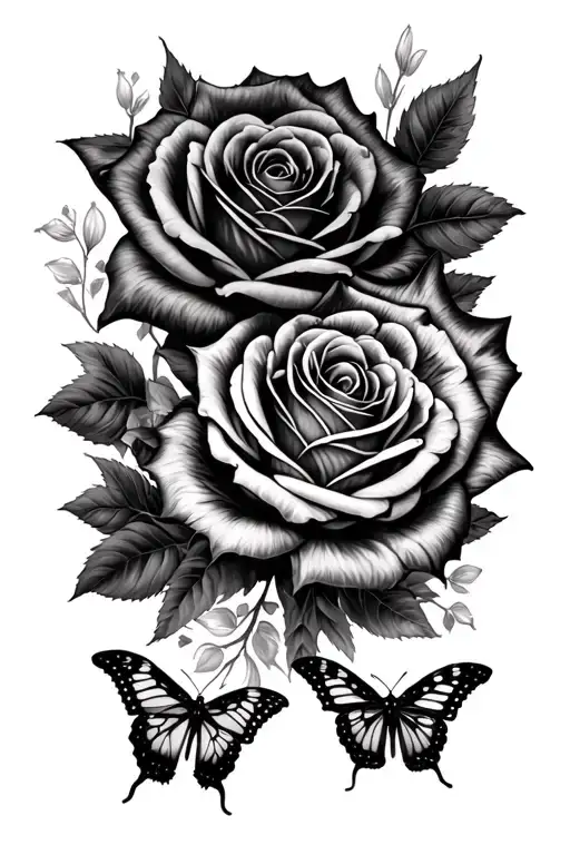 Roses And Tigerlilly And Butterfly
