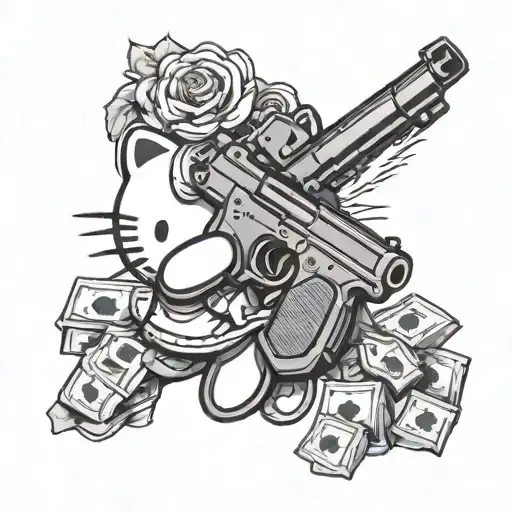 Hello Kitty Flexing Money And Gun Shooting