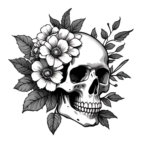 Skull With Traditional Flowers