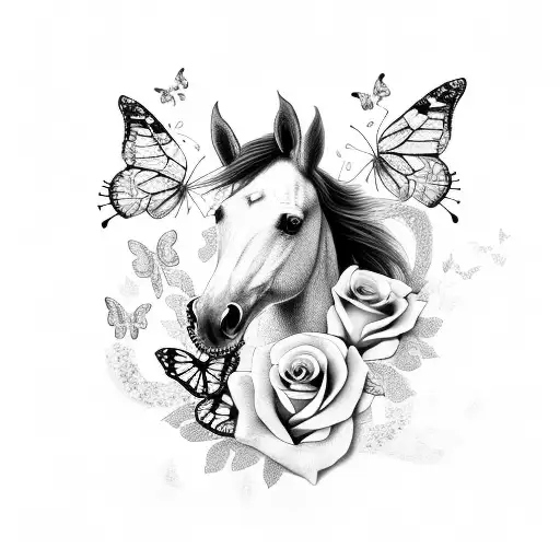 Horse With Butterflies And Roses
