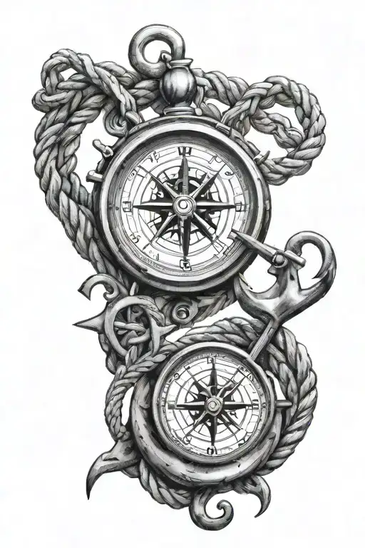 Clock Compass Anchor Rope Intertwined