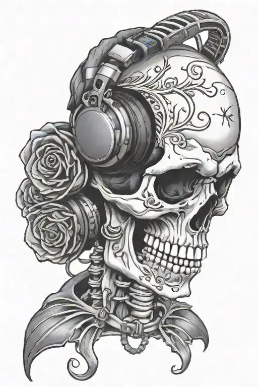Spooky Skull Wearing Headphones