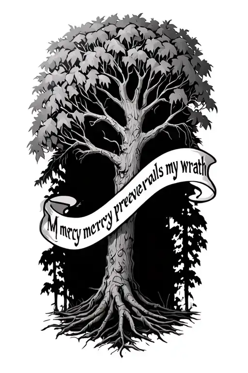 A Willow Tree From The Walking Dead And The Words My Mercy Prevails Over My Wrath