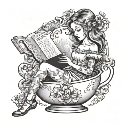 Girl Sitting Inside A Teacup Reading A Book