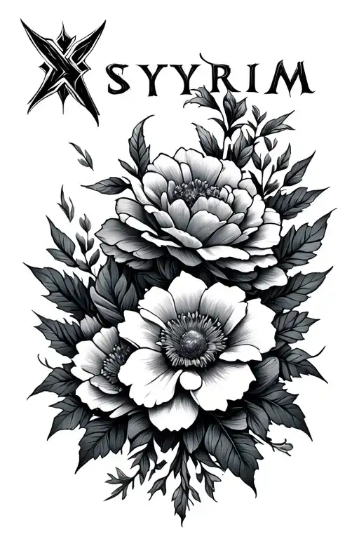 Skyrim Logo Surrounded By Flowers