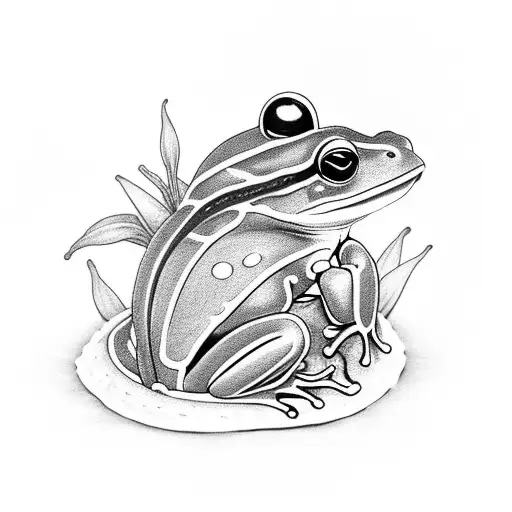 A Mystical Scene Of Lilies Blossoming Around A Frog Resting On A Turtle Shell