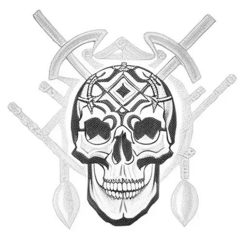 Beaded Skull With Crossed Axes