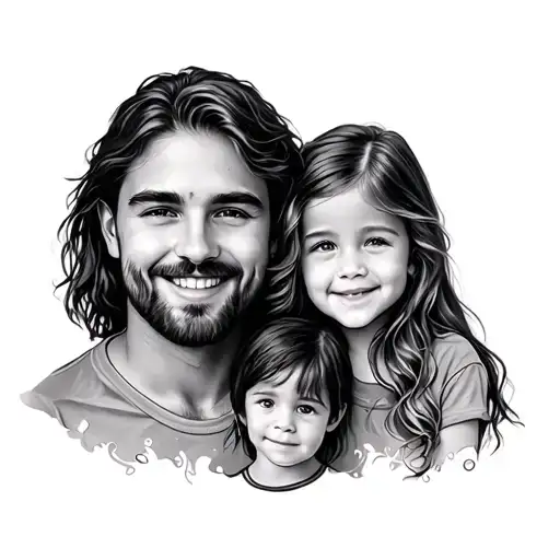 Dad And Two Daughters And A Son