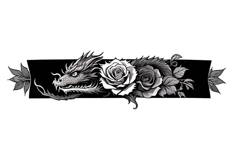 Band Tattoo With Dragon And Rose