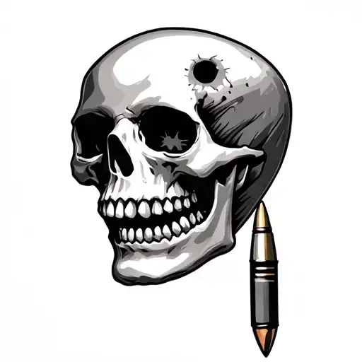Skull With Bullet Hole In The Head Tattoo Holding