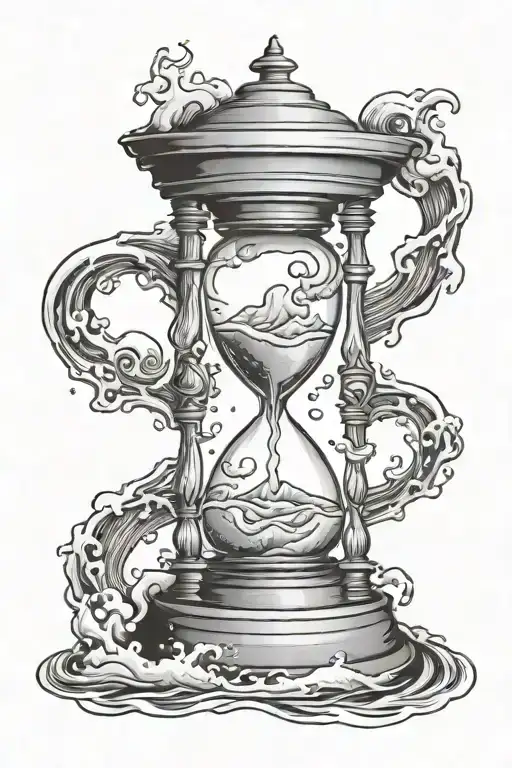 A Melting And Burning Hourglass Filled With Ocean Waves Instead Of Sand