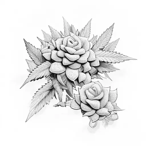 A Beautiful Bouquet Of Flowers Intertwined With Marijuana Leaves