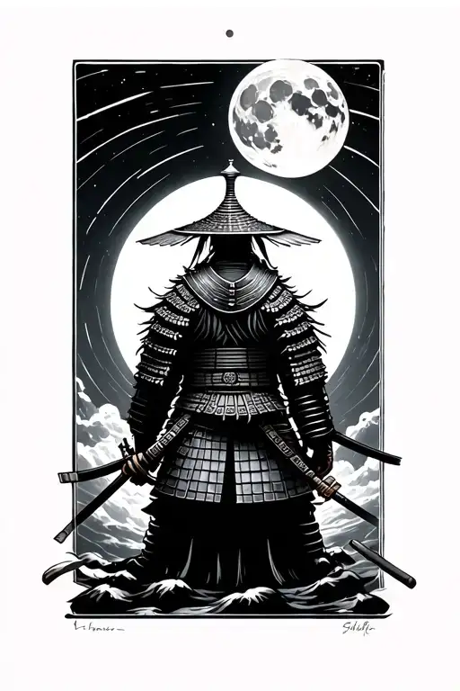 A Samurai And Back A Moon While It Falls Some Rays