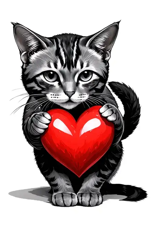 Cat Grabbing A Heart