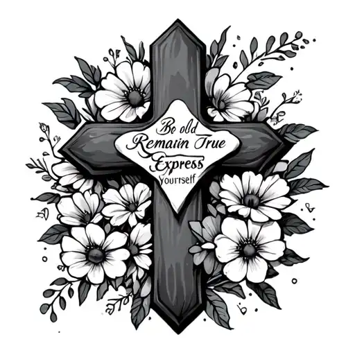 Cross With Flowers Around It And Quote That Says Be Bold Remain True Express Yourself