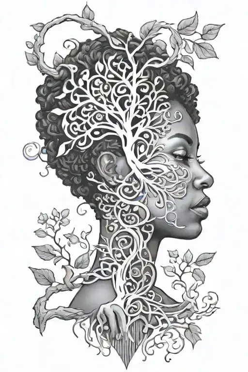 Black Woman Emerging From A Tree Of Life