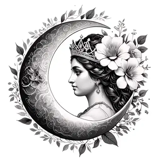 Waning Crescent Moon Flowers Queen Crown