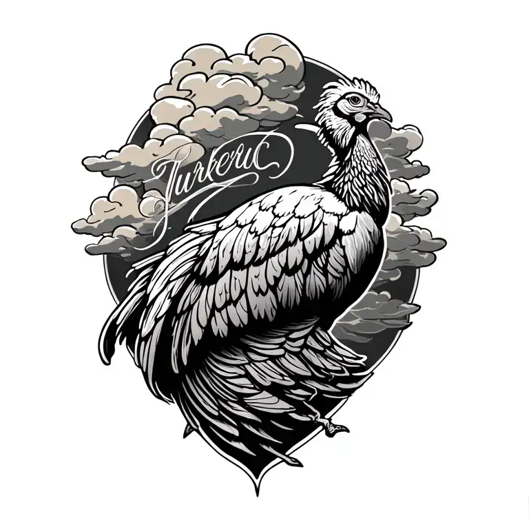Turkey Wing Surrounded By Clouds With Cursive Writing