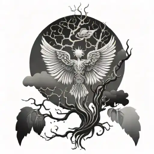 Meandor Pattern With Wings And Creepy Odd Looking Tree That Looks Masculine