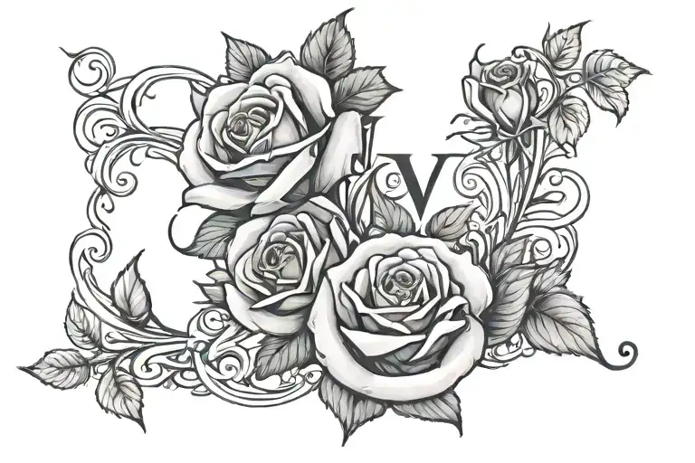 Writing With Vine And Roses Wrapped Around The Letters