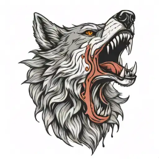 Olf Wolf Head With Mouth Open Marine Emblem In Mouth With Blood Dripping From Teeth