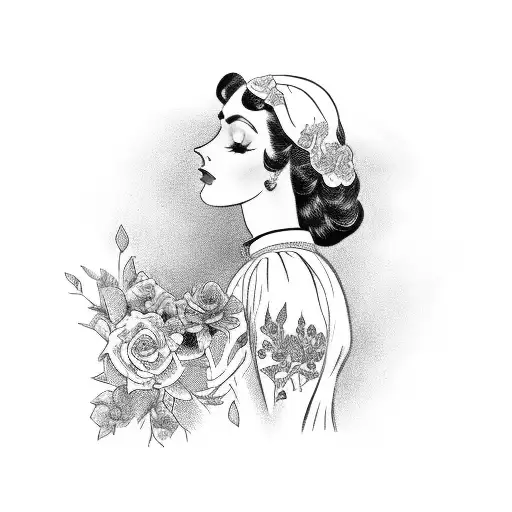 Vintage Lady Profile With An Opened Book Surrounded By Florals