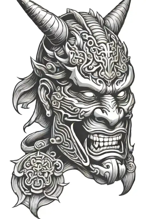 Samurai Demon Mask Broken In Half On One Side