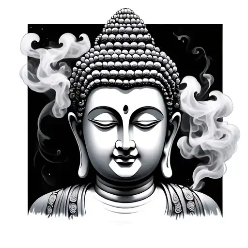 Buddha With Smoke Out Of Eyes Surrounded