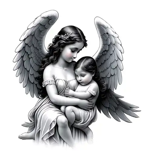 Baby Sister With Wings Holding Baby Brother With Wings In Heaven